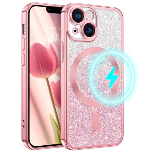 YINLAI for iPhone 13 Mini Magnetic Case [Compatible with Magsafe] Glitter Protective Cover Slim for Women Shockproof Bling Phone Case for iPhone 13 Mini 5.4, Pink