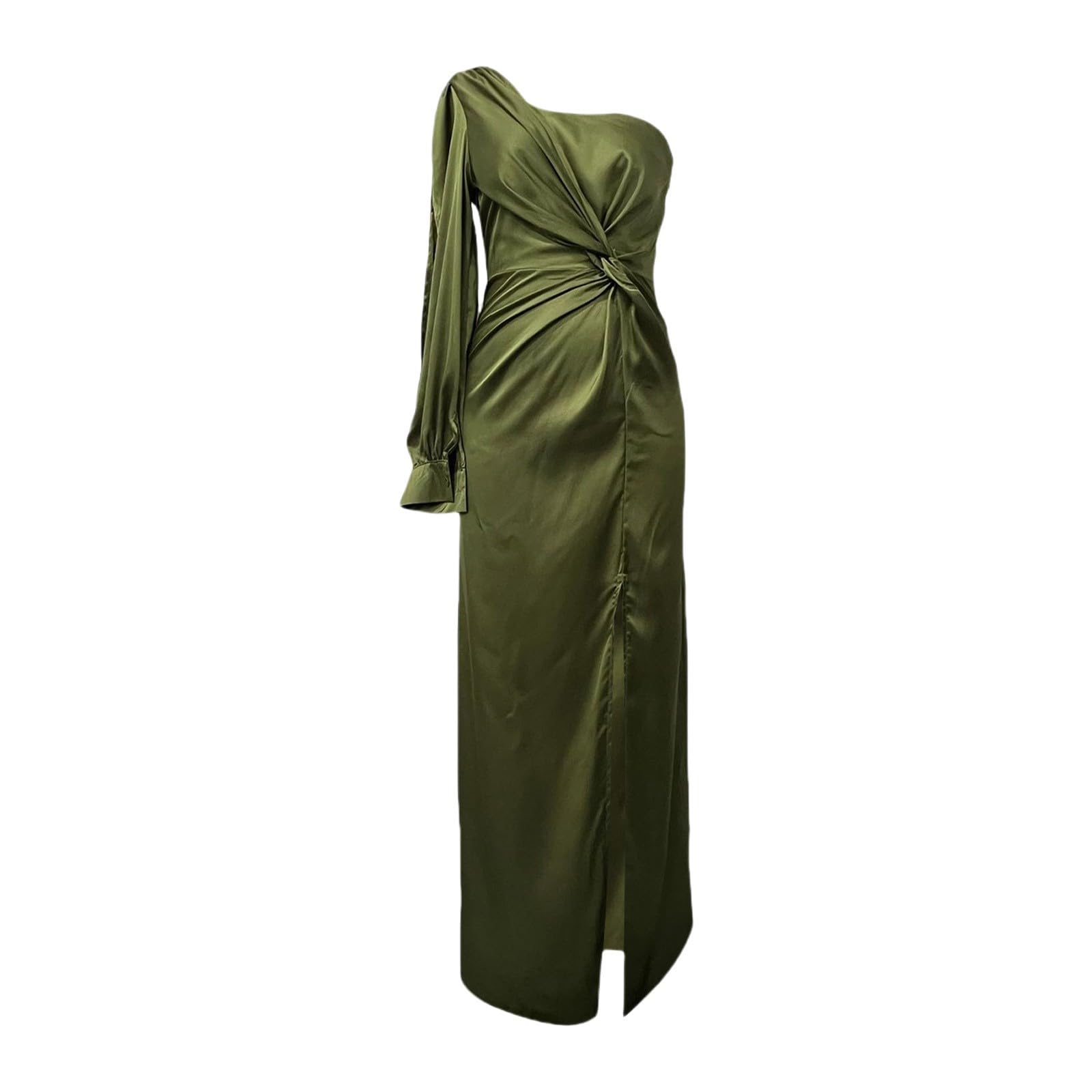 Tunique rouge à une épaule en satin robe de bal à manches longues robes formelles avec fente plissée une ligne soirée robes festives pour femme mariage