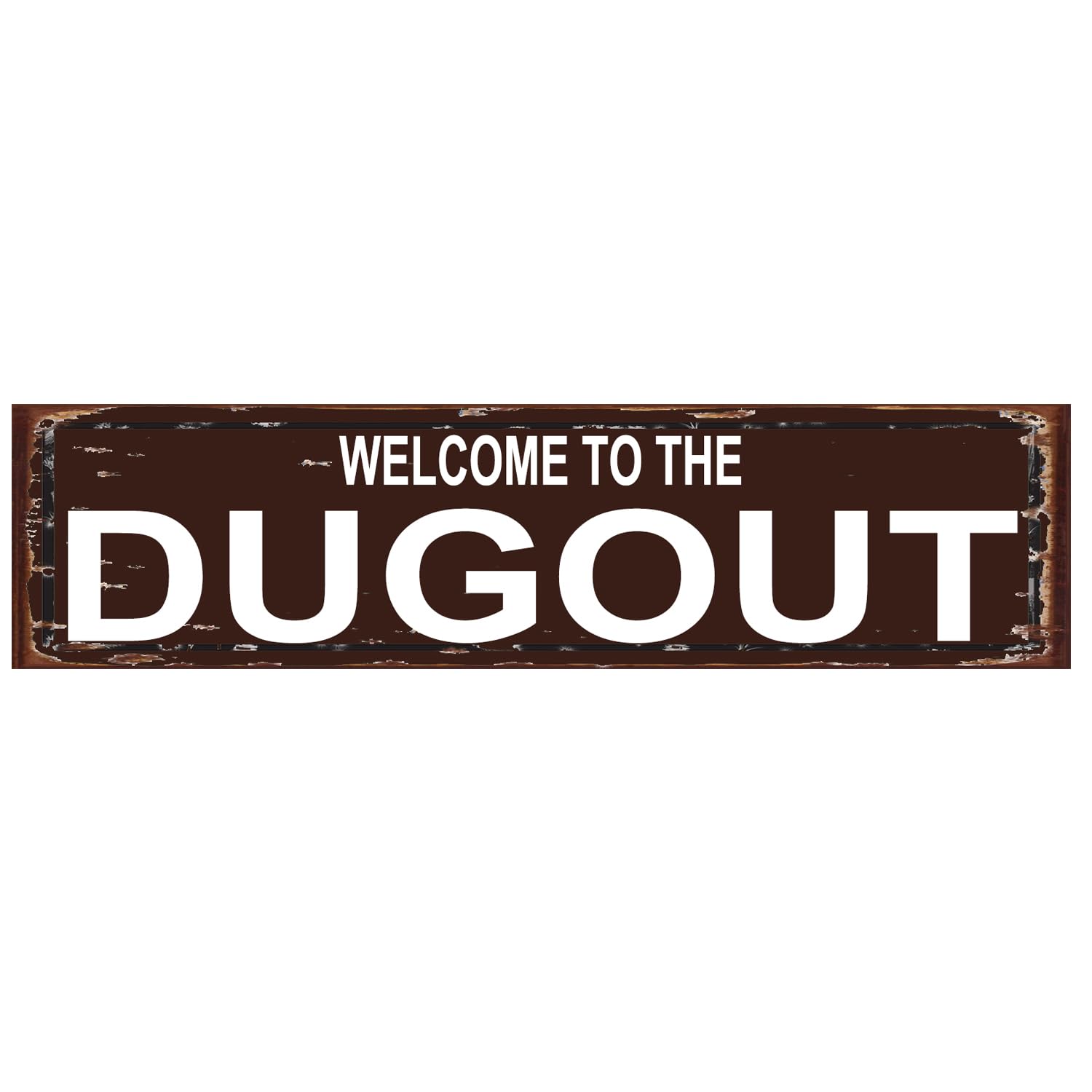 Welcome To The Dugout Sign - Baseball Metal Indoor or Outdoor Wall Art Door Name Plate Plaque Home Pub Bar Wall Decor Metal Tin Sign Brown 4x16 Inch