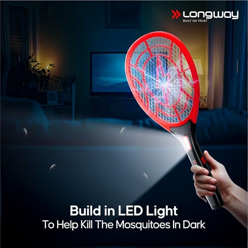 Image of Longway Zappy Rechargeable Mosquito Killer Racket Built in COB Light | 3500V DC Voltage on The Net Mesh| Mosquito Bat | 1 Month Stand by 500mah Long Lasting Internal Battery (Black)