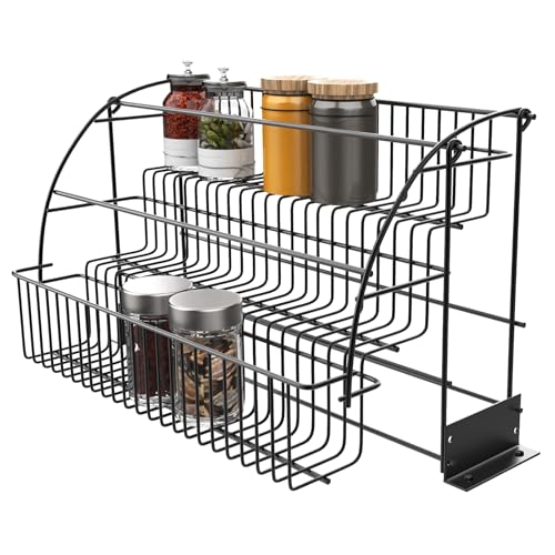 3-Tier Pull Down Spice Rack,Large Capacity Kitchen Storage Shelf Organizer Heightened Guardrail...