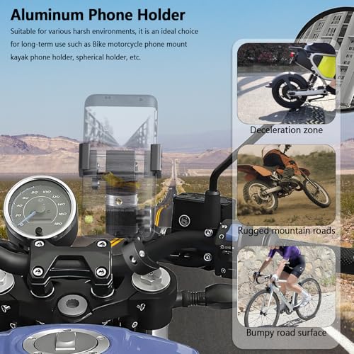 Image of Aluminum Phone Mount with 1 inch Ball Head - Compatible with RAM Mounts B Size | Motorcycle /Bike /UTV Phone Holder for 1.9 inch-3.6 inch Smartphones, Anti-Vibration & Anti-Drop, Durable Alloy Clip