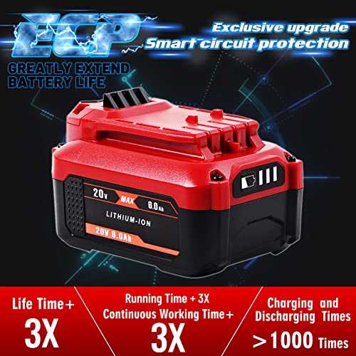 TenHutt 【Upgrade】 20V 6.0Ah Replacement Battery for Craftsman 20V Battery V20 Lithium Ion Battery for CMCB205 CMCB204 CMCB206 CMCB202 CMCB201 20V Cordless Power Tools by TenHutt - Image 3