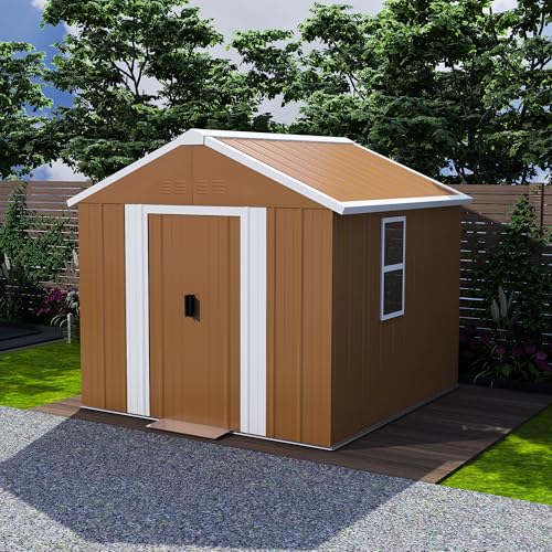 FammyLoft Caseta de jardín de metal, 184 x 116 x 194 cm, cobertizo de metal con ventanas, armario de jardín, resistente al agua, con puerta con cerradura y ventilación para exteriores, sin suelo