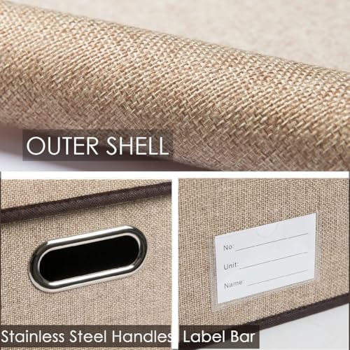 Image of PRANDOM Storage Bins with Lids [3-Pack] Jute Fabric Foldable Storage Boxes Organizer Containers Baskets Cube with Cover for Home Bedroom Closet Office Nursery khaki（23.4X15.9X11.5
