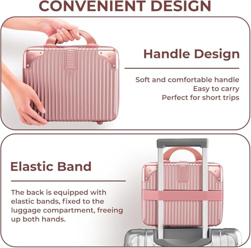 Image of GLOSSYPLUS ABS Hard Shell Cosmetic Travel Hand Luggage Portable Carrying Makeup Case Suitcase Organizer Box Vanity Mini Suitcase Small Accessory Bag, 30 cm, No Wheels (Pink)