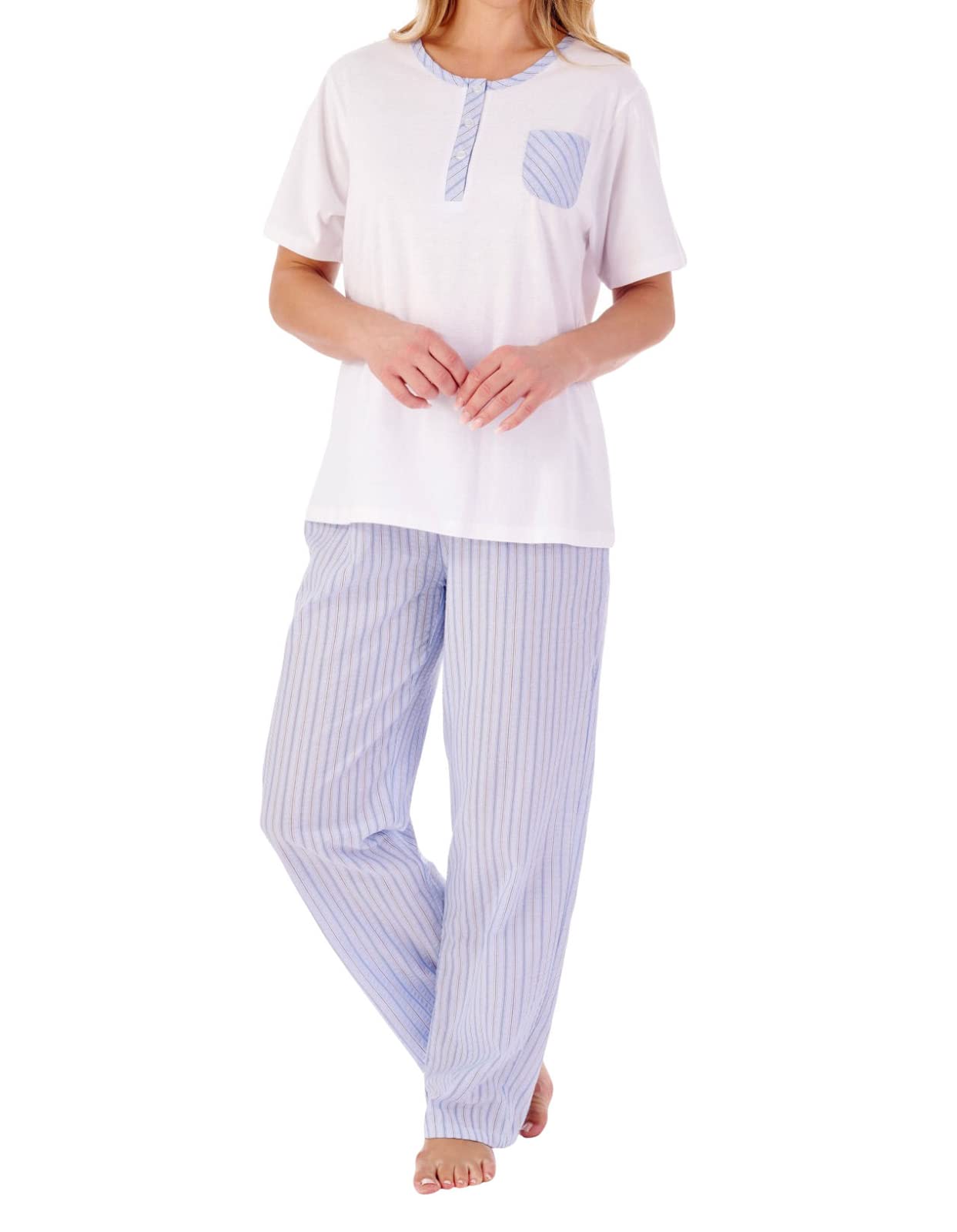 Slenderella Women's Blue Seersucker Short Sleeve Pyjama Set (28/30, )
