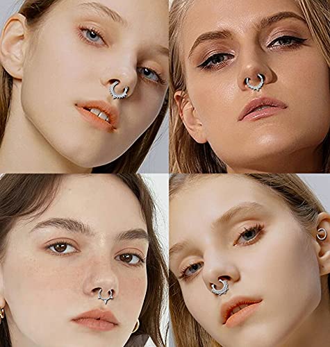 REVOLIA 9Pcs 16G Stainless Steel Septum Rings Clicker Ring Hoop Nose Ring Cartilage Helix Daith Tragus Earring Hinged Piercing S - Thumbnail 3