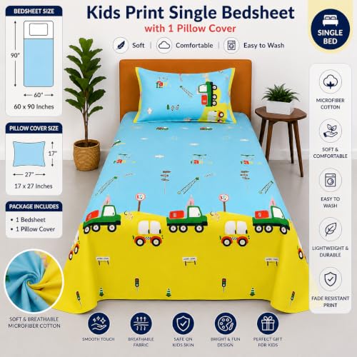 Image of COZY FURNISH Single Bed Bedsheet with 1 Pillow Cover, 60 x 90 Inches, Microfiber Cotton Soft Bedding Set for Everyday Use