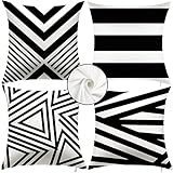LDJRSY Set of 4 Flanner Black Stripes Throw Pillow Covers 18x18 Inch Boho Geometric Stripes Black...