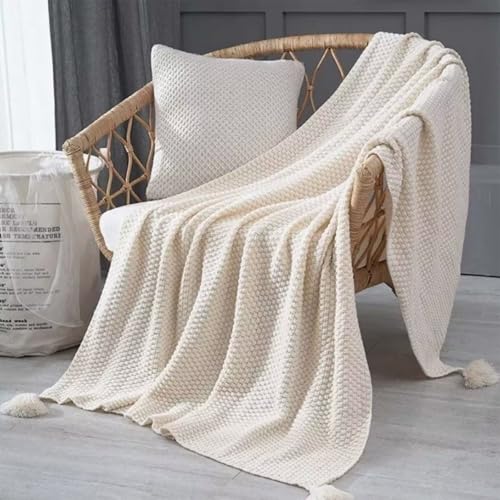Jaysydd Throw Blanket for Couch 28x39 Inches Lightweight Small Knit Blanket with Tassels for Sofa Office Picnic Travel Beige