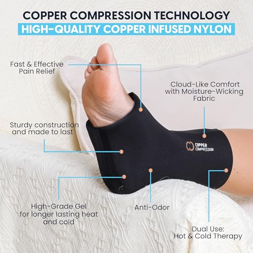 Copper Compression CopperFreeze Ankle Sleeve – Hot & Cold Therapy Support for Ankle Pain, Swelling, Sprains, Plantar Fasciitis, and Injury Recovery – 360° Copper Infused Relief for Foot & Heel – One Size - Thumbnail 5
