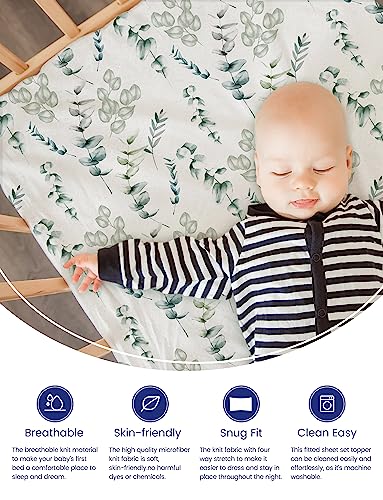 Image of TotAha Botanical Pack and Play Sheets Fitted, Compatible with Graco Pack N Play Playard Crib, Babyletto, Dream on Me, Baby Trend, and Other Playpen Mattress, Premium Soft Mini Crib Sheets, 2 Pack
