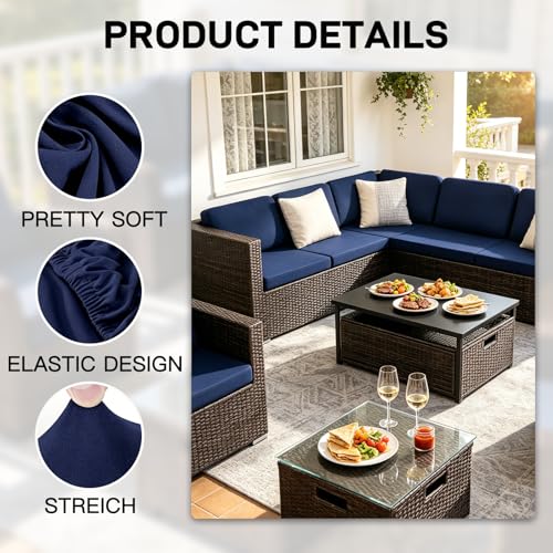 Housse de coussin de canapé extensible et lavable pour mobilier extérieur
