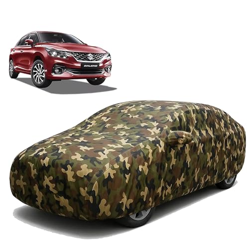Image of Sulfar 100% Waterproof Car Body Cover Compatible with Mirror for Maruti Suzuki Baleno with Long Lasting Durable Material (Triple Stitched, Full Bottom Elastic, Camouflage Army)