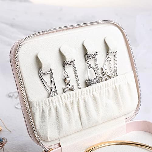 JXINLODGEG Jewellery Boxes with 2 Zippers, Small Travel Jewellery Case with Mirror, Gift for Women and Girls' Rings, Earrings, Necklace Organiser Jewelry Storage Box, Small Size (Pink)