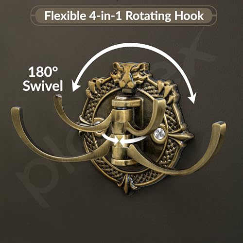 Image of Plantex Zinc Alloy, Antique Robe Hook, Cloth-Towel Hanger Bathroom Accessories (Brass, Lion)
