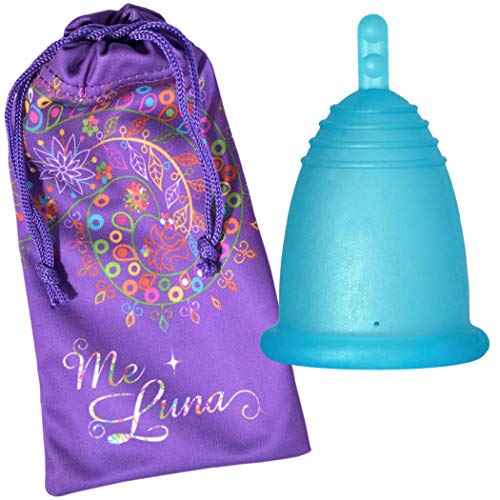 ドイツ製 月経カップ【メルーナ ソフト】ステム型の持ち手 MeLuna 痛みに敏感な方に 一般医療機器 (Lサイズ, シアン)