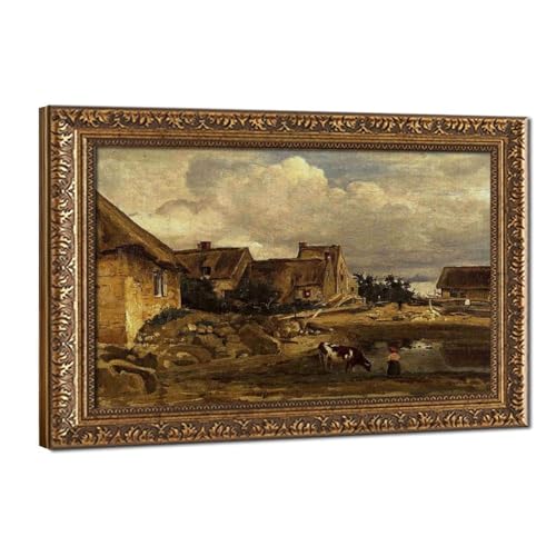 Toile A Farmyard Near Fontainebleau Camille Corot cadre bois déco 30x45 cm