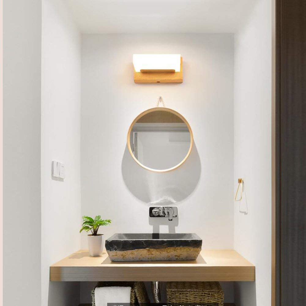 MU Inicio Baño Espejo Faros Moderno de Madera Maciza Led Espejo Lámparas Frontales Dormitorio Luces de vestirse Lavado del Espejo del baño Bombilla Delantera incluida, Espejo Faro