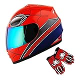 1Storm Youth Kids Motorcycle Full Face Helmet Street Bike BMX MX Spider Red + MG Youth Glove Bundle