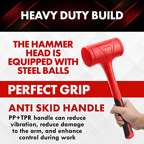 Image of YIYITOOLS Dead Blow Hammer-45oz(3LB), Red and Black, Shockproof Design, No ReboundMallet Machinist Tools Unibody Molded Checkered Grip Spark and Rebound Resistant (YY-3-011)