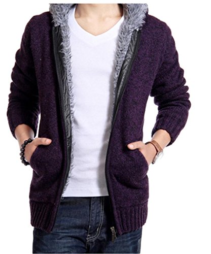 WSLCN Jaqueta de Malha Masculina com Capuz Cardigã Pelúcia Quente por Dentro Grossa de Inverno Roxo