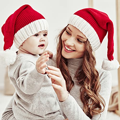 Christmas Santa Knit Hat for Kids Baby Beanie Winter Hat Family Matching Xmas Party Knitted Hat Red White4