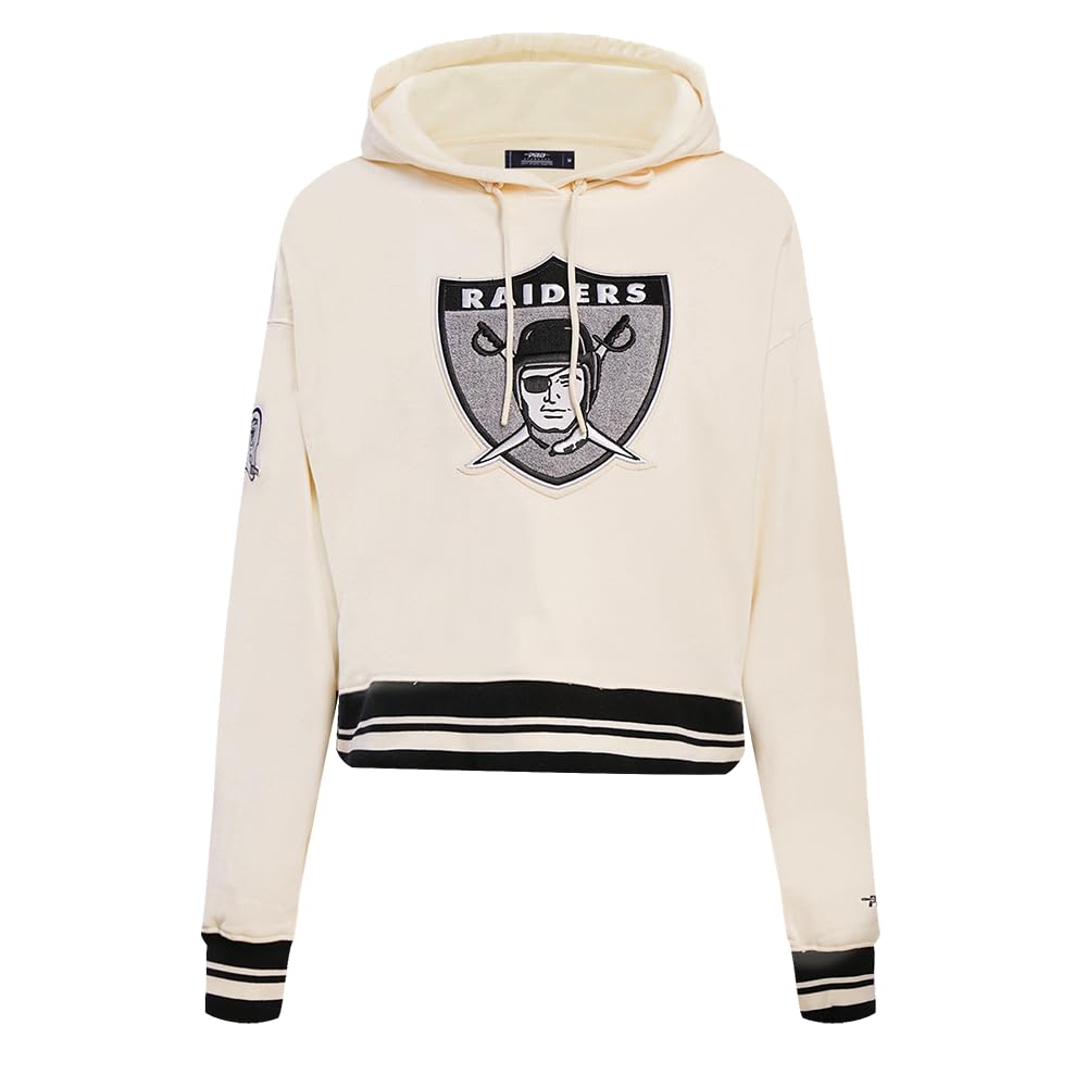 Pro Standard Womens NFL Las Vegas Raiders Retro Classics Cropped Pullover Hoodie Eggshell/Black Xl