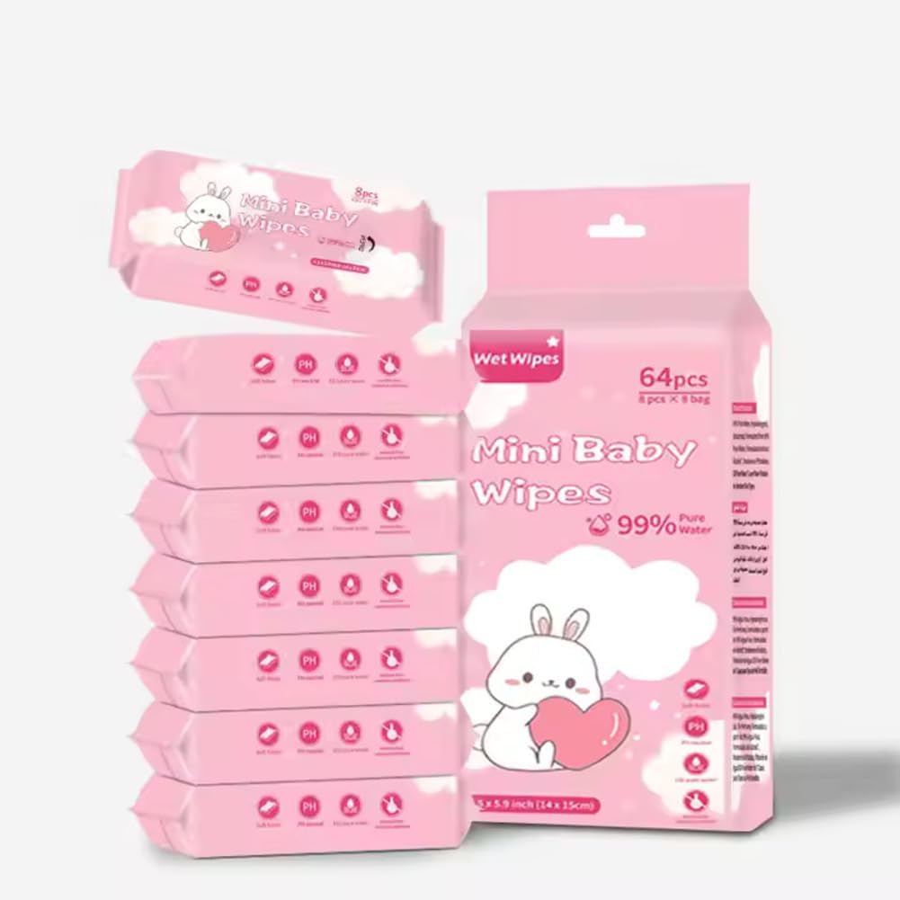 Wet Wipes 64 Pcs | Alcohol-Free Soft Cleansing Wipes | Moisturizing & Skin Friendly Disposable Wet Tissue | Unscented Pocket Travel Wipes for Face, Hands & Body | Portable Pack (PACK OF 1)-image-1