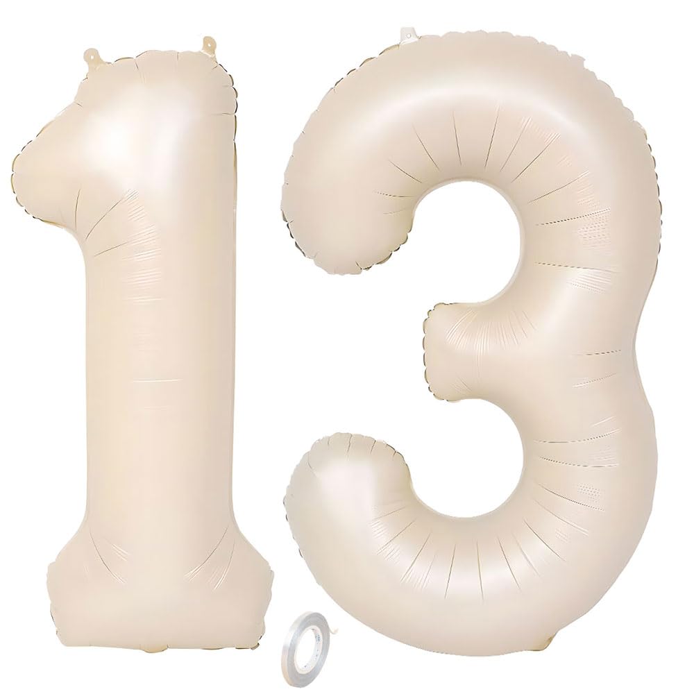Balorise 40 Zoll Aluminium Luftballon Beige Zahl 13/31, Helium Unterstützt, Ballon Nummer 0-9, 10-100 (101cm), große Folienballons Dekoration für Geburtstagsfeier, Hochzeit, Jubiläum