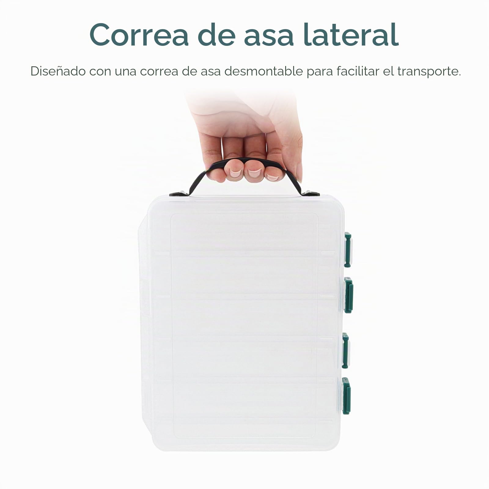 Caja de señuelos de pesca de doble cara, cebo de pesca visible transparente, anzuelos de calamar, caja de almacenamiento de aparejos de pesca de plástico (10 rejillas de 20 x 16 x 5 cm)