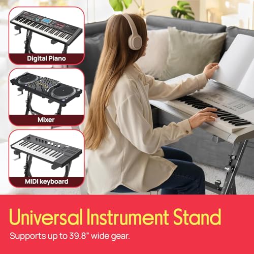 Image of Pyle Universal Electronic Piano, Black Heavy-Duty Z Style Keyboard Stand with Locking Wheels, Adjustable Height and Width, Portable Organ Holder Rack, Collapsible Design (PKSTZ88)