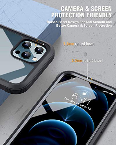 Image of miracase Designed for iPhone 12 Pro Max Case, Full Body Rugged Case with Built-in Touch Sensitive Anti-Scratch Screen Protector, Soft TPU Case Compatible with iPhone 12 Pro Max 6.7 inch, Black