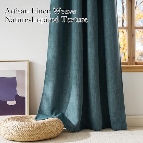 Image of NICETOWN Short Greyish Blue Blackout Curtains 63 inches Long for Kitchen - Privacy Panels for Living Room Bedroom, Modern Farmhouse Style Easy Care Grommet Top, 2 Panels, W42 by L63