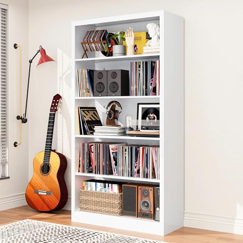 Image of Large Vinyl Record Storage Cabinet, Heavy-Duty Metal Record Player Stand with Adjustable Shelves, 66 inch H Media Shelf Organizer for LP Albums, Turntable & Audio Equipment, White