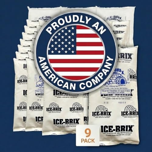 Image of ICE-BRIX Reusable Gel Ice Packs for Shipping, 10 x 6 x 1.5 in White (9 Pack) - Extra Large Reusable Cold Packs for Frozen Food Shipping, Meal Kits, Coolers & Medical Mailers