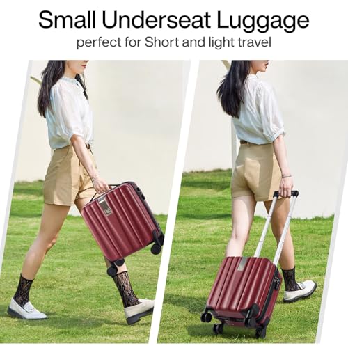 Image of Hanke 14 Inch Underseat Carry On Luggage with Wheels Hard Shell Suitcases Lightweight Small Luggage for Weekender Mini Suitcase Carry On Bag Travel Luggage for Travel Rolling Suitcase.(Burgundy)