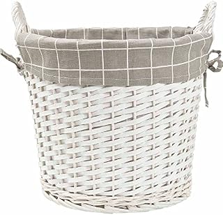 wilko White Round Wicker Basket, Small Split Wood Basket, White Waste Paper Bin, Stylish Rustic Basket, 35 x 35cm