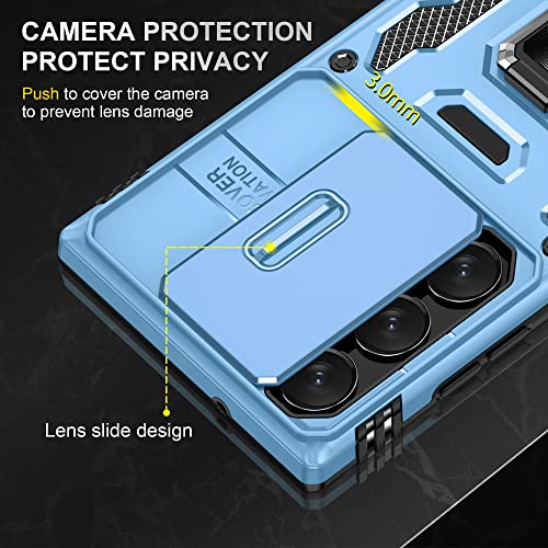 Image of Slide Camera Cover with Ring Holder Mobile Phone Case Cover for Samsung Galaxy S23 Ultra (Blue)