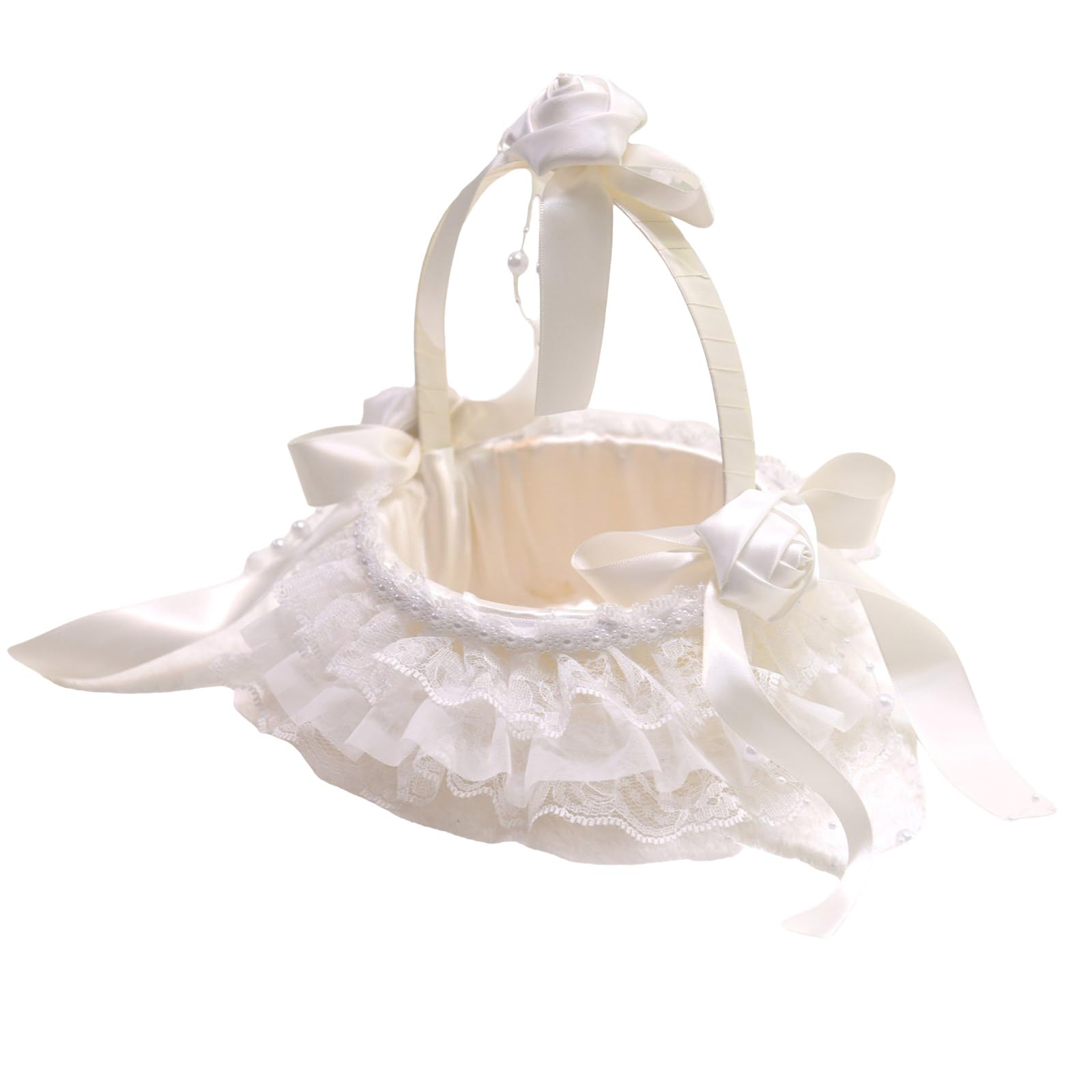 Wedding Basket Bowknot Flower Basket for Wedding Flower Girls Basket with Handle for Girls