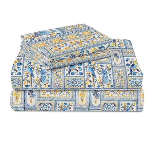Image of VAS COLLECTIONS Premium 3D Printed 160 TC Microfiber Double Bedsheet with 2 King Size Pillow Covers (90X90 Inches) Tealish Blue and Yellow