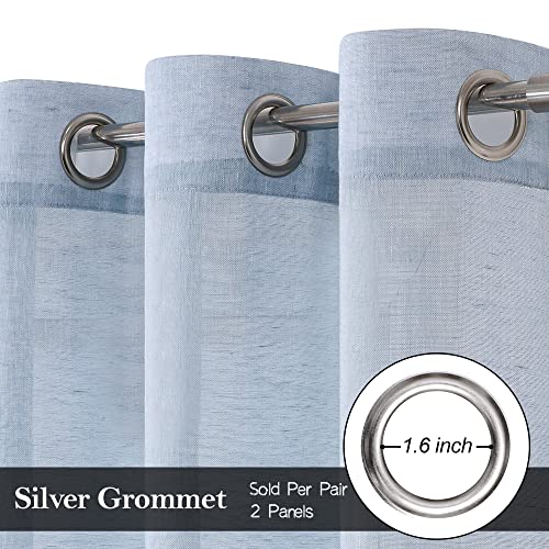 Miss Seletex Linen Curtains Natural Linen Curtain Panels For Living Room/Light Reducing Linen Sheer Curtains 84 Inch Length 2 Panels Set Nickel Grommet Window Panels Nursery Curtain, Light Blue #TOP1