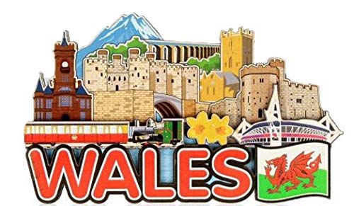 Wales Skyline Fridge Magnet Welsh Red Dragon Collage Castle Snowdon Daffodils