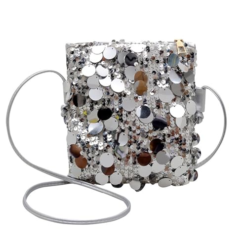 LOCCY Kleine Umhängetasche Damen, Glitzer Pailletten Crossbody Umhängetasche Glitzer Handytasche zum Umhängen Kleine Handy Umhängetaschen Crossbody Schultertasche für Alltag Schule Einkauf (Silber)