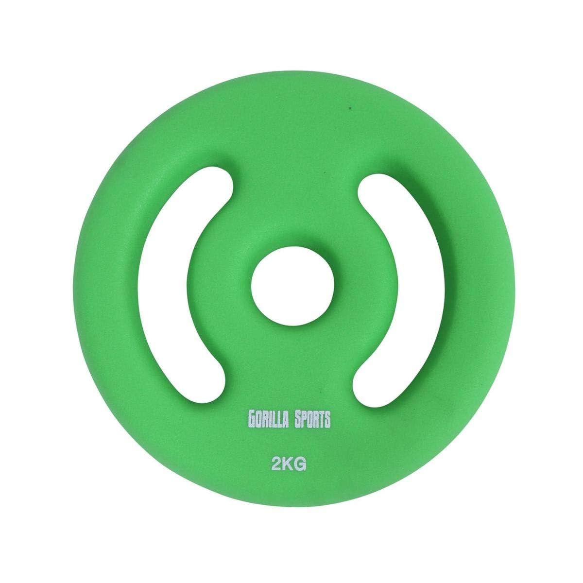 GORILLA SPORTS® Neopren Hantelscheiben - 2er Set, 2x1kg, 2x2kg, 2x3kg, 2x4kg, 2x5kg Gewichte, 30/31 mm Bohrung, mit Griffen, Gusseisen - Gewichtsscheiben, Hantelscheiben-Set