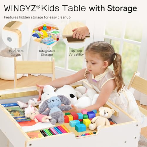 WINGYZ 4-in-1 Wooden Toddler Activity Table with Storage, 22" Large Toddler Play Desk for Ages 2-12, Sensory & Building Block Station for Playroom Furniture by WINGYZ - Image 5