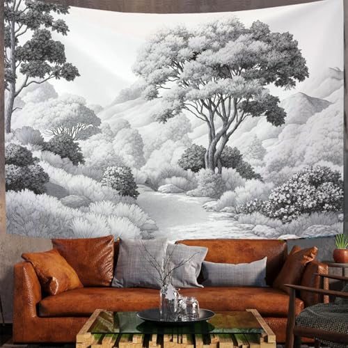 Tenture murale dessin au crayon MULERN, l'élégance du paysage de jungle gris clair