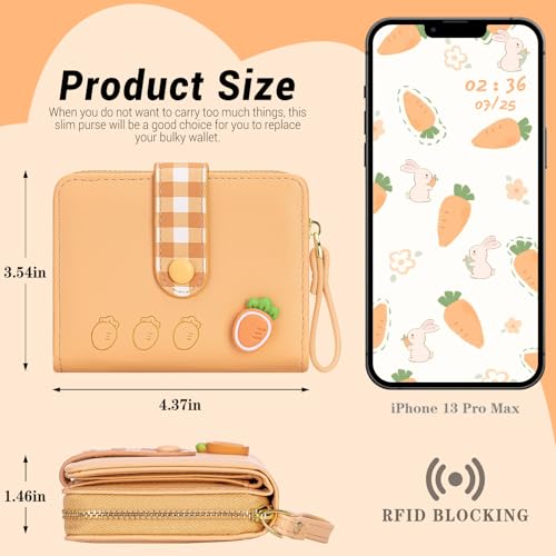 Image of YINHEXI Wallet Women, RFID Blocking Small Compact Trifold PU Leather Card Holder Purse with Coin Pocket & ID Window for Ladies, Ladies, Teens, and Girls (Orange-02)