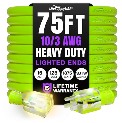 Outdoor/Indoor Extension Cord Heavy Duty 3 Prong SJTW, Flexible Long Power Cord